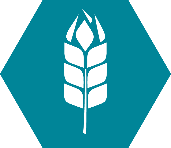 Wabenförmiges Icon mit Getreideähre repräsentiert das Geschäftsfeld Lebensmittel