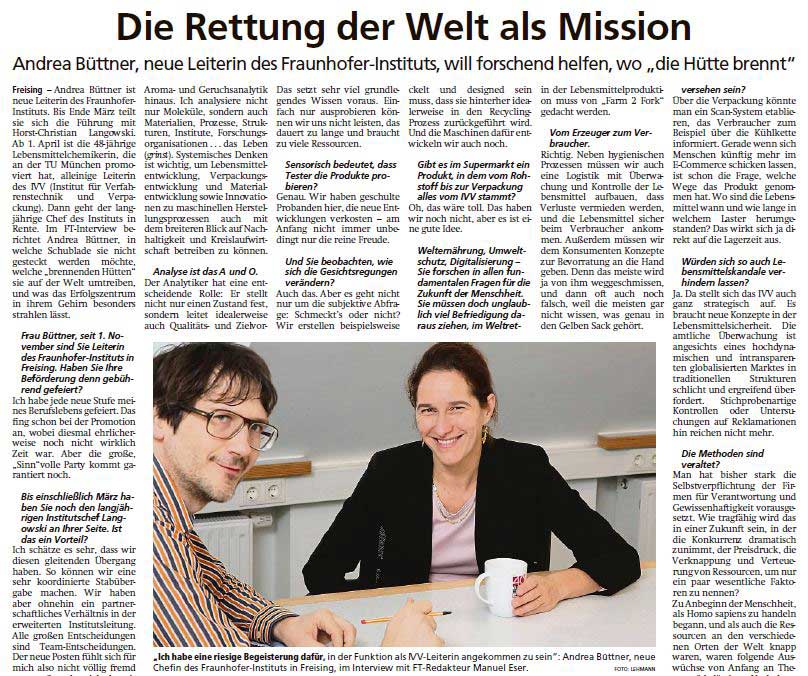 Zeitungsauschnitt des Interviews mit Andrea Büttner