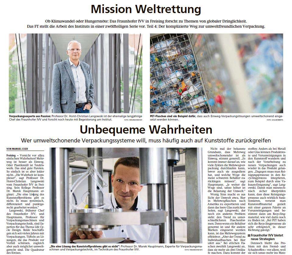 Zeitungsausschnitt des Artikels