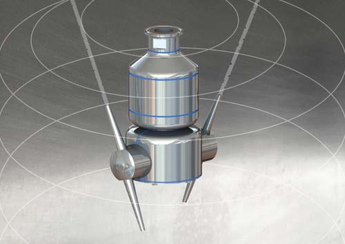 Schematische Abbildung eines Helixreinigers mit Wasserstrahl