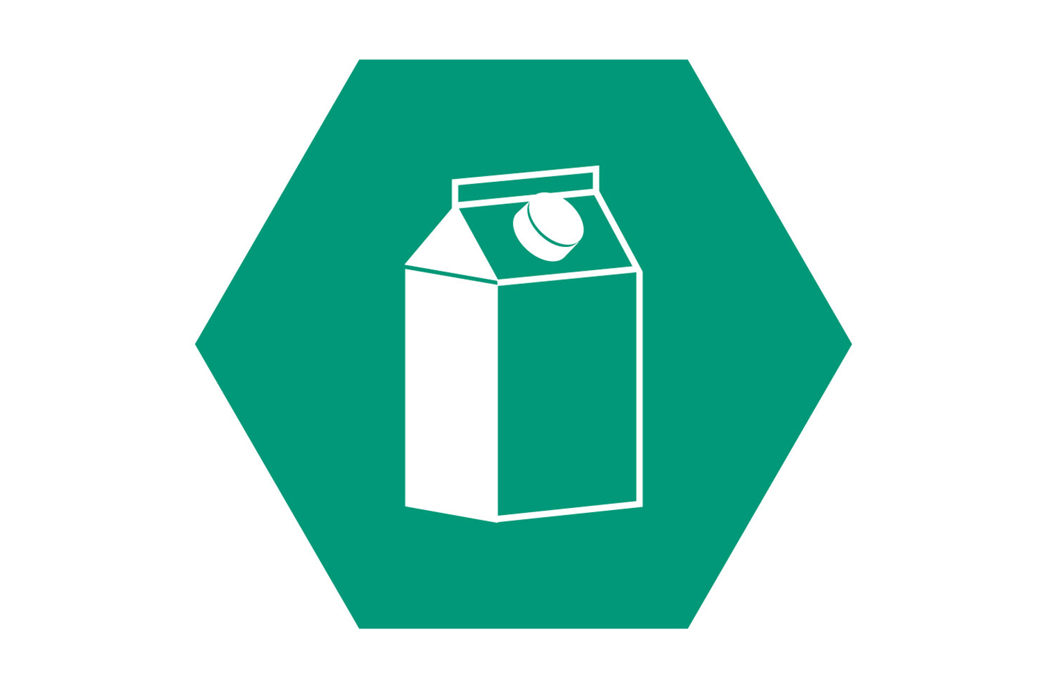 Hexagonal icon with milk carton represents the Packaging business field