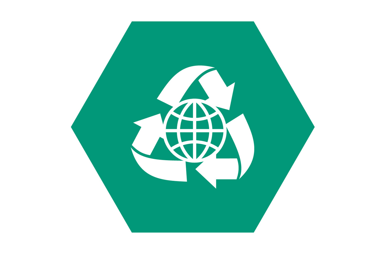 Hexagonal icon with recycling symbol represents the business field Recycling and Environment