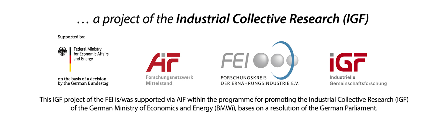 Reference to the funding of an IGF project by the Forschungsvereinigung Forschungskreis der Ernährungsindustrie e. V. via the AiF within the framework of the programme for the funding of joint industrial research (IGF) by the Federal Ministry of Economics and Energy following a decision of the German Bundestag