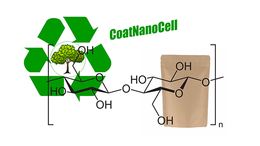 Logo for the CoatNanoCell project, in which recyclable nanocellulose coatings on paper packaging are being developed.