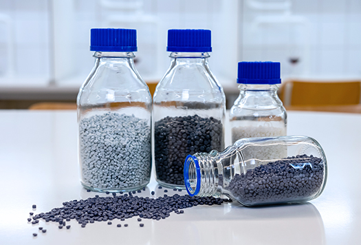 Recycled granulate in laboratory vials