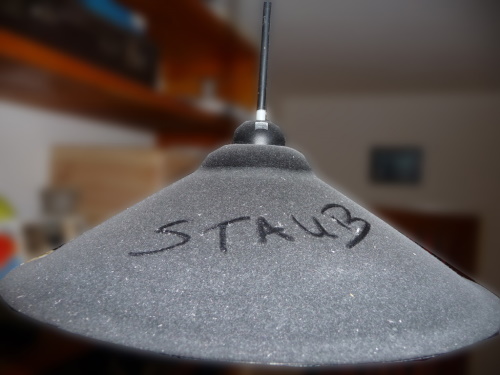Lamp with dust, with dust written on it